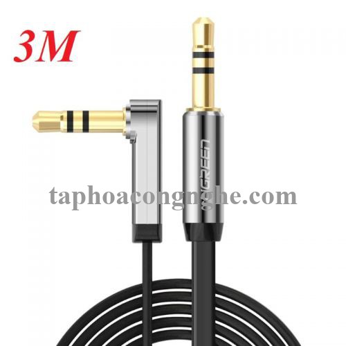 Ugreen 10728 3M màu Đen Cáp âm thanh 2 đầu 3.5mm dương đầu vuông góc mạ vàng AV119 30010728